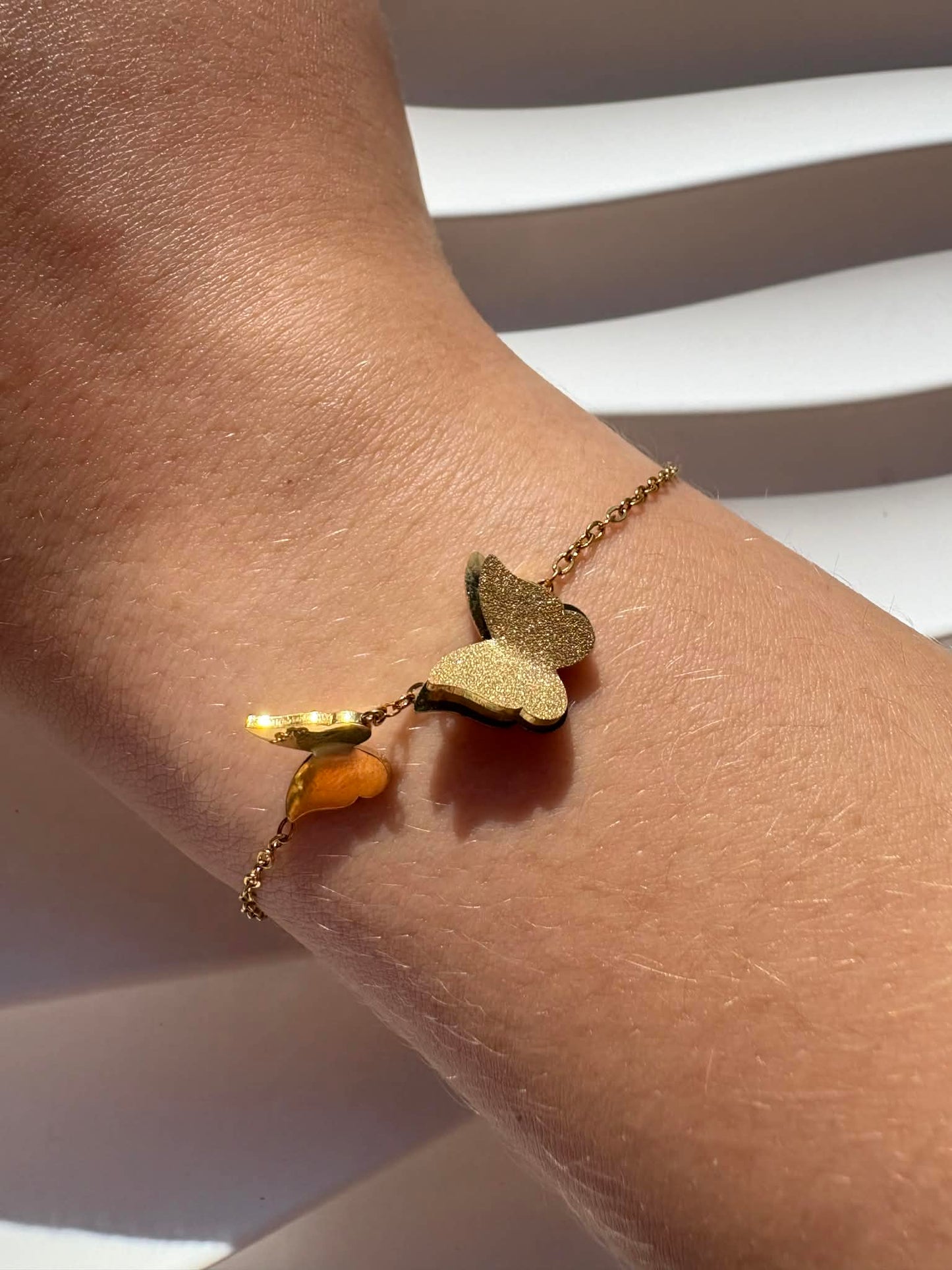 Parure collier + bracelet papillons dorés